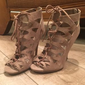 Tan Strap-Up Heels